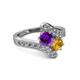 2 - Eleni Amethyst and Citrine with Side Diamonds Bypass Ring 