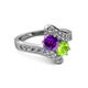 2 - Eleni Amethyst and Peridot with Side Diamonds Bypass Ring 