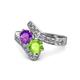 1 - Eleni Amethyst and Peridot with Side Diamonds Bypass Ring 