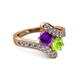 2 - Eleni Amethyst and Peridot with Side Diamonds Bypass Ring 