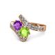 1 - Eleni Amethyst and Peridot with Side Diamonds Bypass Ring 
