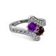 2 - Eleni Amethyst and Red Garnet with Side Diamonds Bypass Ring 