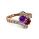 2 - Eleni Amethyst and Ruby with Side Diamonds Bypass Ring 