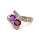 1 - Eleni Amethyst and Ruby with Side Diamonds Bypass Ring 