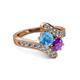 2 - Eleni Blue Topaz and Amethyst with Side Diamonds Bypass Ring 