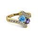 2 - Eleni Blue Topaz and Iolite with Side Diamonds Bypass Ring 