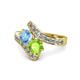 1 - Eleni Blue Topaz and Peridot with Side Diamonds Bypass Ring 