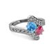 2 - Eleni Blue Topaz and Rhodolite Garnet with Side Diamonds Bypass Ring 