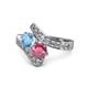 1 - Eleni Blue Topaz and Rhodolite Garnet with Side Diamonds Bypass Ring 