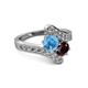 2 - Eleni Blue Topaz and Red Garnet with Side Diamonds Bypass Ring 