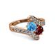 2 - Eleni Blue Topaz and Ruby with Side Diamonds Bypass Ring 