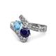1 - Eleni Blue Topaz and Blue Sapphire with Side Diamonds Bypass Ring 