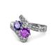 1 - Eleni Iolite and Amethyst with Side Diamonds Bypass Ring 