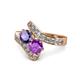 1 - Eleni Iolite and Amethyst with Side Diamonds Bypass Ring 