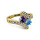 2 - Eleni Iolite and Blue Topaz with Side Diamonds Bypass Ring 