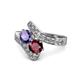 1 - Eleni Iolite and Ruby with Side Diamonds Bypass Ring 