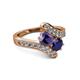 2 - Eleni Iolite and Blue Sapphire with Side Diamonds Bypass Ring 