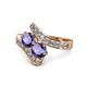 1 - Eleni Iolite with Side Diamonds Bypass Ring 