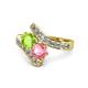 1 - Eleni Peridot and Pink Tourmaline with Side Diamonds Bypass Ring 