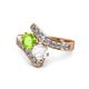 1 - Eleni Peridot and White Sapphire with Side Diamonds Bypass Ring 