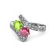 1 - Eleni Peridot and Rhodolite Garnet with Side Diamonds Bypass Ring 