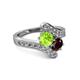 2 - Eleni Peridot and Red Garnet with Side Diamonds Bypass Ring 