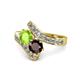 1 - Eleni Peridot and Red Garnet with Side Diamonds Bypass Ring 