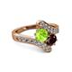 2 - Eleni Peridot and Red Garnet with Side Diamonds Bypass Ring 