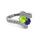 2 - Eleni Peridot and Blue Sapphire with Side Diamonds Bypass Ring 