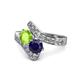 1 - Eleni Peridot and Blue Sapphire with Side Diamonds Bypass Ring 