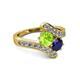 2 - Eleni Peridot and Blue Sapphire with Side Diamonds Bypass Ring 