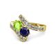 1 - Eleni Peridot and Blue Sapphire with Side Diamonds Bypass Ring 