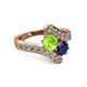 2 - Eleni Peridot and Blue Sapphire with Side Diamonds Bypass Ring 