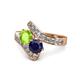1 - Eleni Peridot and Blue Sapphire with Side Diamonds Bypass Ring 