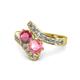 1 - Eleni Rhodolite Garnet and Pink Tourmaline with Side Diamonds Bypass Ring 