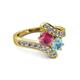 2 - Eleni Rhodolite Garnet and Aquamarine with Side Diamonds Bypass Ring 