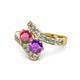1 - Eleni Rhodolite Garnet and Amethyst with Side Diamonds Bypass Ring 