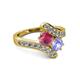 2 - Eleni Rhodolite Garnet and Tanzanite with Side Diamonds Bypass Ring 