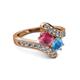 2 - Eleni Rhodolite Garnet and Blue Topaz with Side Diamonds Bypass Ring 