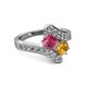 2 - Eleni Rhodolite Garnet and Citrine with Side Diamonds Bypass Ring 