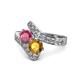 1 - Eleni Rhodolite Garnet and Citrine with Side Diamonds Bypass Ring 