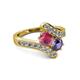 2 - Eleni Rhodolite Garnet and Iolite with Side Diamonds Bypass Ring 