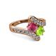 2 - Eleni Rhodolite Garnet and Peridot with Side Diamonds Bypass Ring 