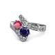 1 - Eleni Rhodolite Garnet and Blue Sapphire with Side Diamonds Bypass Ring 