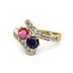 1 - Eleni Rhodolite Garnet and Blue Sapphire with Side Diamonds Bypass Ring 