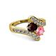 2 - Eleni Red Garnet and Pink Tourmaline with Side Diamonds Bypass Ring 