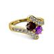 2 - Eleni Red Garnet and Amethyst with Side Diamonds Bypass Ring 