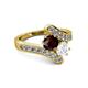 2 - Eleni Red Garnet and White Sapphire with Side Diamonds Bypass Ring 