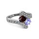2 - Eleni Red Garnet and Tanzanite with Side Diamonds Bypass Ring 