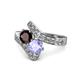 1 - Eleni Red Garnet and Tanzanite with Side Diamonds Bypass Ring 